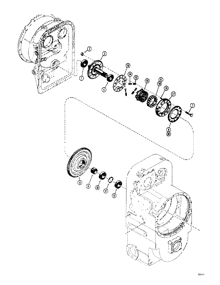 Схема запчастей Case 800 - (112) - TRANSMISSION, TURBINE DRIVEN GEARS AND FREEWHEEL UNIT (03) - TRANSMISSION