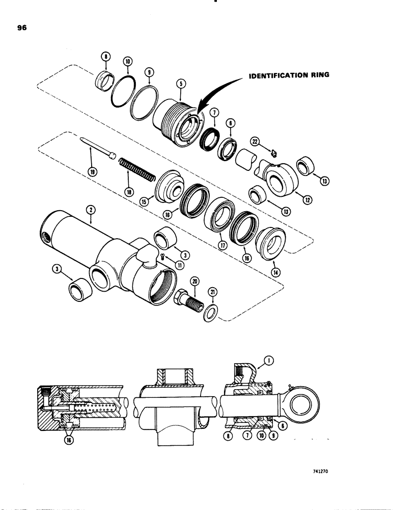 Схема запчастей Case 26C - (096) - G33472 AND G33473 SWING CYLINDERS, WITH TWO PIECE PISTON, GLAND HAS IDENTIFICATION RING 