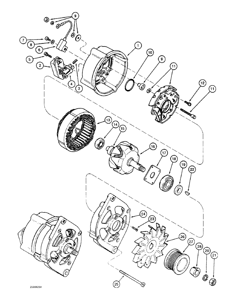 Схема запчастей Case 1150E - (4-14) - ALTERNATOR - A186124 (04) - ELECTRICAL SYSTEMS