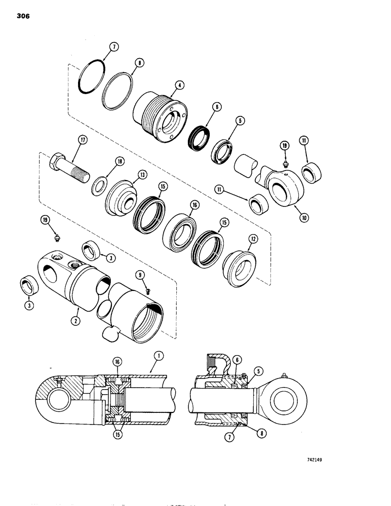 Схема запчастей Case 1150B - (306) - G34530 AND G34531 RIPPER CYLINDER, 3-1/2" (88.9 MM) ID CYLINDER (07) - HYDRAULIC SYSTEM