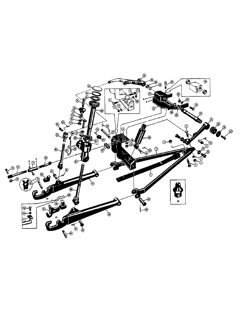 Схема запчастей Case 320 - (194) - EAGLE HITCH (WITH RIGID DRAFT ARMS), DRAWBAR AND MOUNTING PARTS (05) - UPPERSTRUCTURE CHASSIS