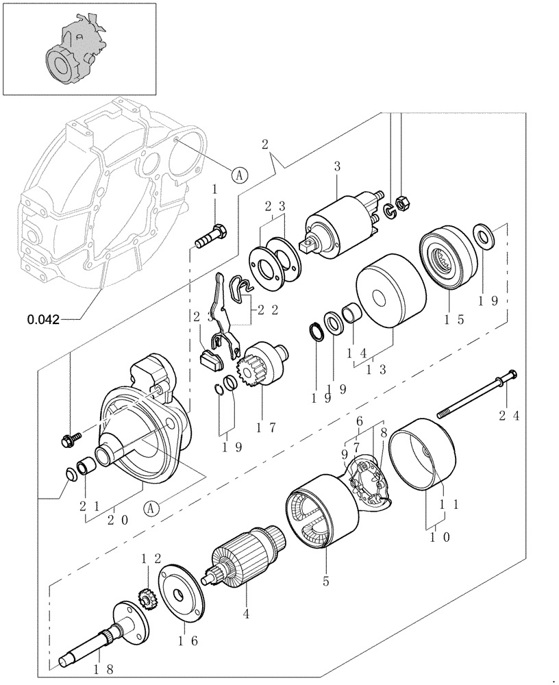 Схема запчастей Case CX31B - (0.360[01]) - STARTER MOTOR (55) - ELECTRICAL SYSTEMS