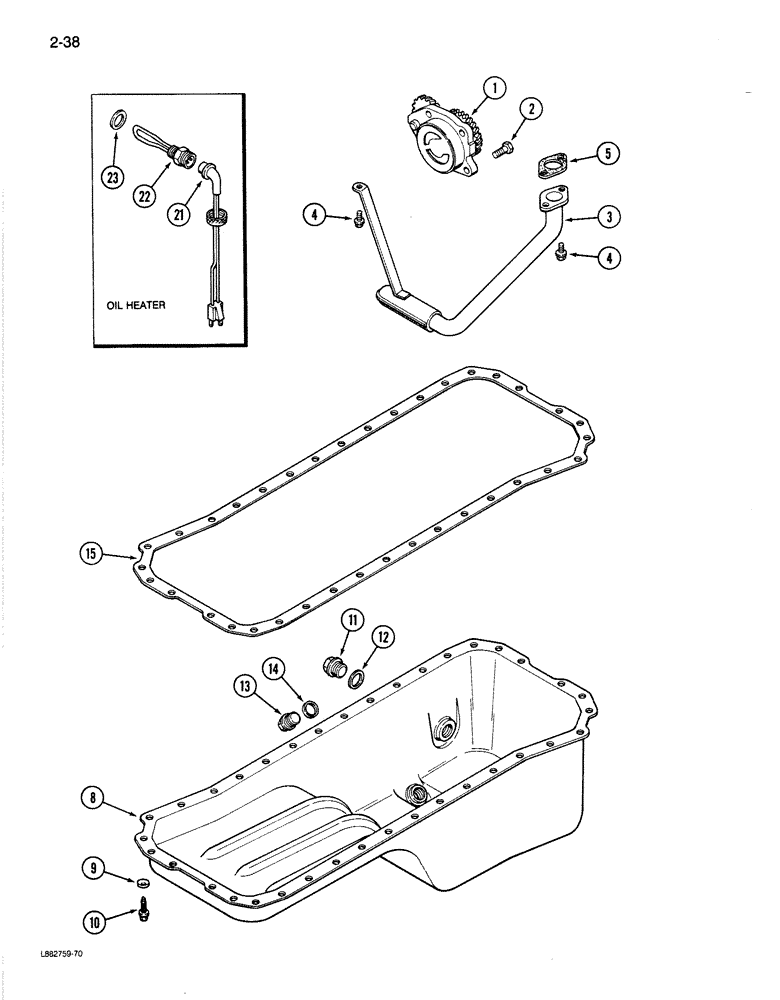 Схема запчастей Case 780C - (2-38) - OIL PUMP AND OIL PAN, 6T-590 ENGINE (02) - ENGINE