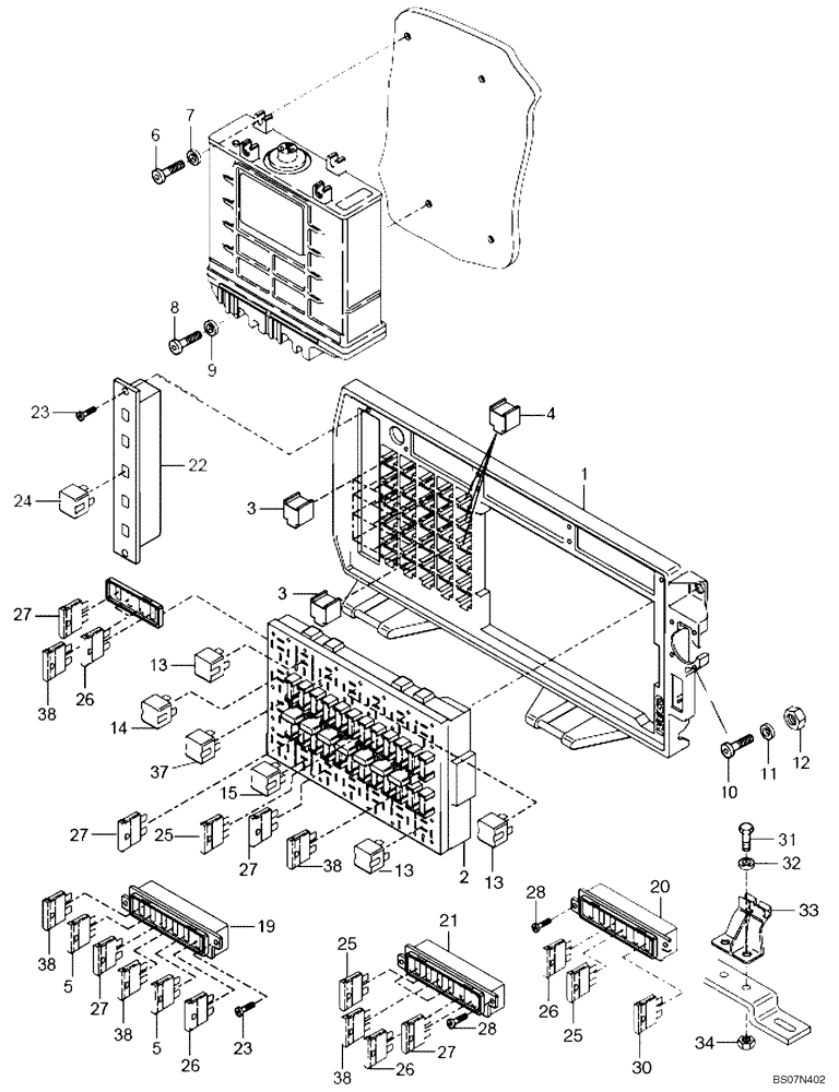 Схема запчастей Case 330B - (67A00021613[001]) - CONTROL UNIT, ELECTRICAL - FLASHER / FUSES (87714029) (13) - Electrical System / Decals