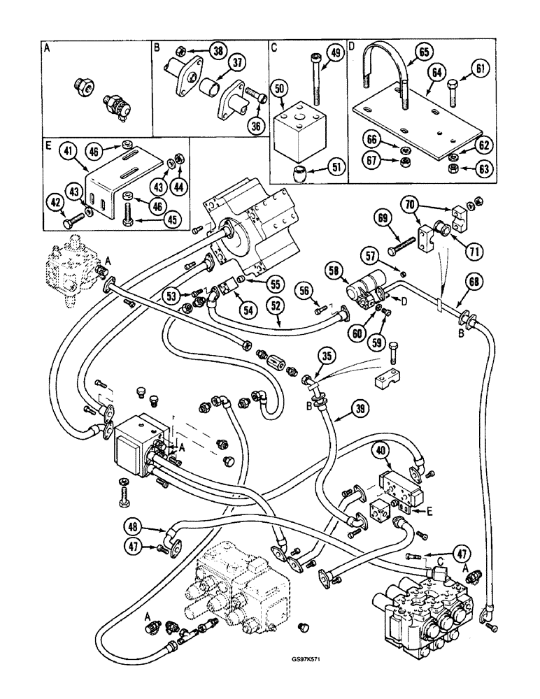 Схема запчастей Case 220B - (8-018) - HYDRAULIC PUMP LINES, HIGH PRESSURE PUMP TO CONTROL VALVES, P.I.N. 03209 AND AFTER (08) - HYDRAULICS