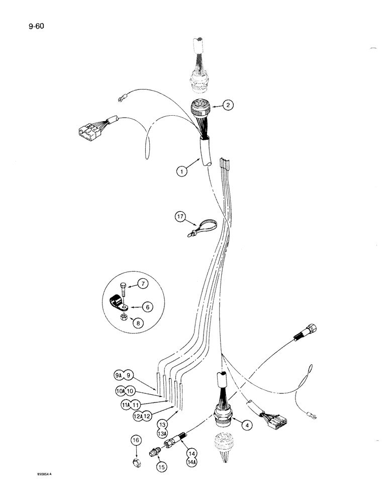 Схема запчастей Case 1085B - (9-060) - CAB RISER, ELECTRICAL HARNESS AND AIR TUBING (09) - CHASSIS