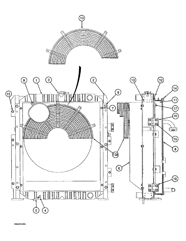 Схема запчастей Case 9030B - (2-14) - RADIATOR ASSEMBLY, P.I.N. DAC03#2001 AND AFTER (02) - ENGINE