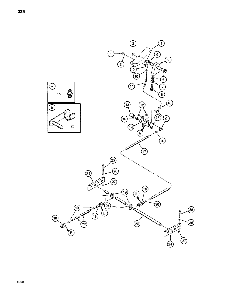 Схема запчастей Case 880C - (328) - CONTROLS - PIN 6205236 AND AFTER, TOOL PEDAL AND LINKAGE (07) - HYDRAULIC SYSTEM