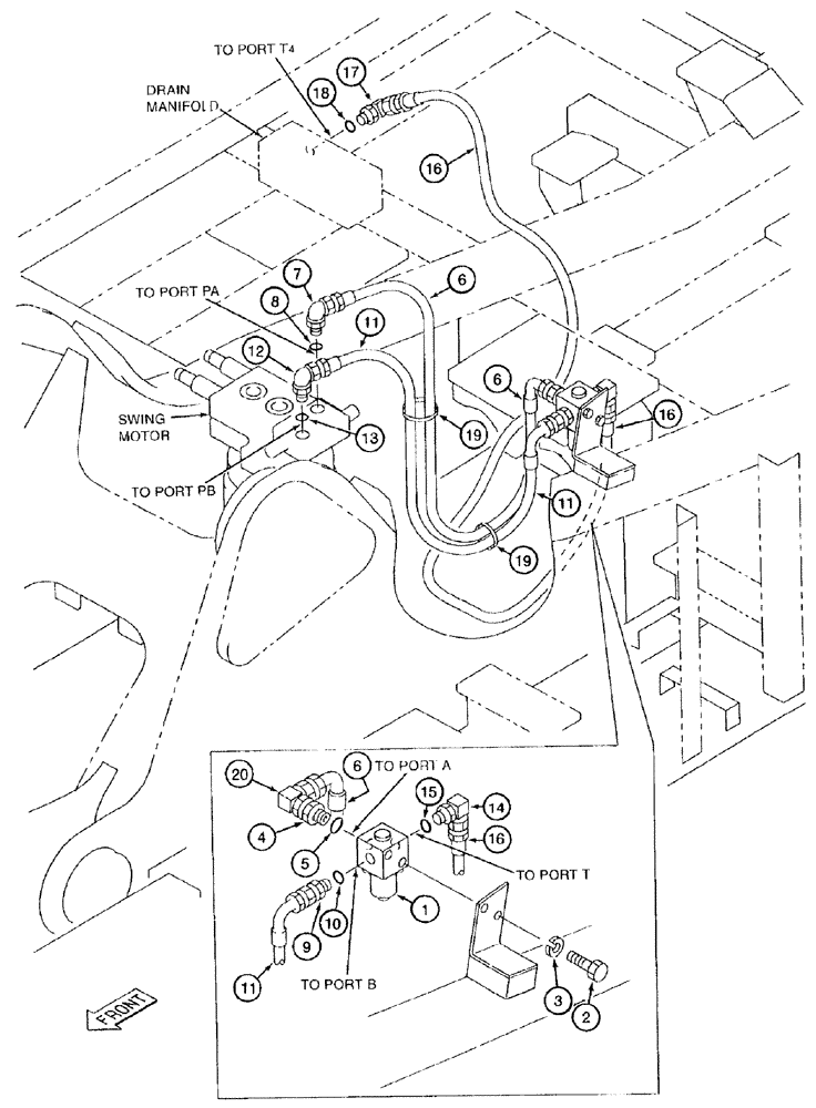 Схема запчастей Case 9050B - (8-084) - FREE SWING CIRCUIT (08) - HYDRAULICS