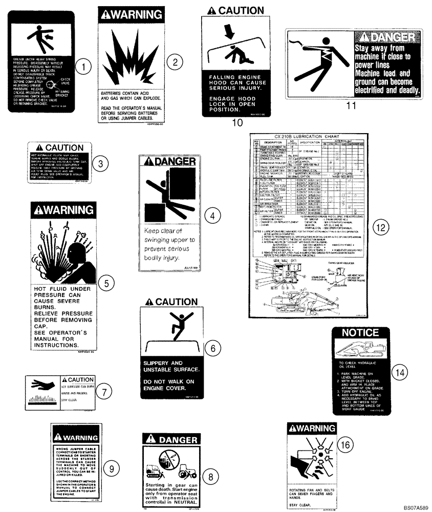 Схема запчастей Case CX210BNLC - (09-53) - DECALS - WARNING (09) - CHASSIS/ATTACHMENTS