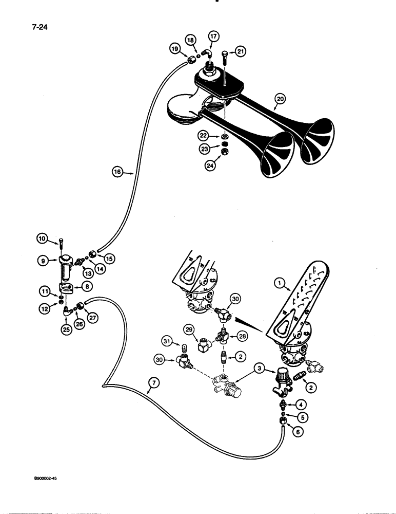 Схема запчастей Case W30 - (7-24) - BRAKE SYSTEM, TREADLE TO HORN (07) - BRAKES