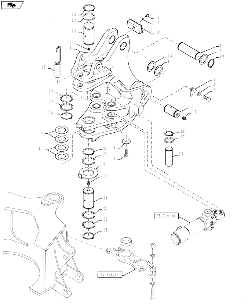 Схема запчастей Case 580SN WT - (39.105.08[01]) - BACKHOE - SWING TOWER AND SWING CYLINDERS (580SN AND 580SN WT) (39) - FRAMES AND BALLASTING