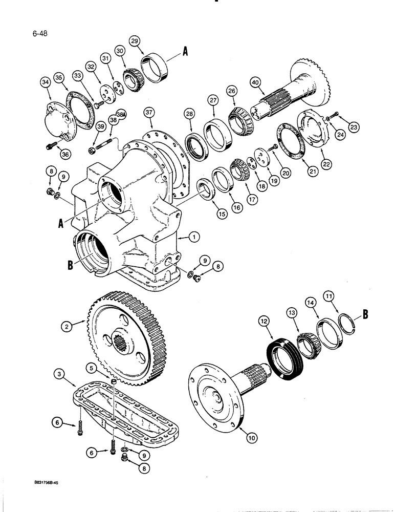 Схема запчастей Case 450C - (6-48) - TRANSMISSION FINAL DRIVE, ALL MODELS EXCEPT 64 INCH (1626 MM) GAUGE LGP DOZER MODELS (06) - POWER TRAIN