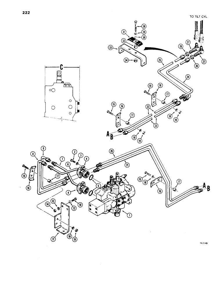 Схема запчастей Case 1450 - (222) - DOZER TILT HYDRAULIC CIRCUIT (TILT DOZER) (08) - HYDRAULICS