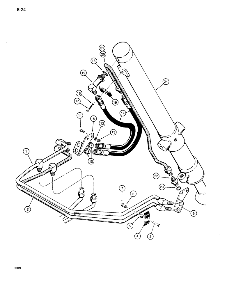 Схема запчастей Case 850D - (8-024) - DOZER LIFT HYDRAULIC CIRCUIT, CROSSOVER TUBES TO CYLINDERS (08) - HYDRAULICS