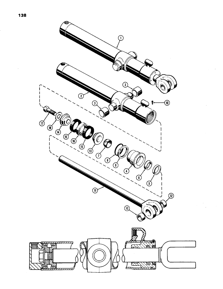 Схема запчастей Case 33 - (138) - G32146 DIPPER EXTENSION CYL, 3-1/2" DIA. CYL WITH 25-1-2" STROKE W/SOLID WIPER & SPLIT INNER WIPER 