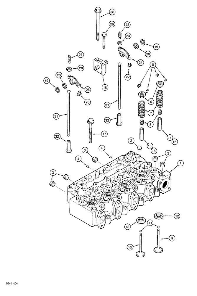 Схема запчастей Case 550G - (2-38) - CYLINDER HEAD AND VALVE MECHANISM, 4-390 AND 4T-390 ENGINE, PRIOR TO P.I.N. JJG0255794 (01) - ENGINE