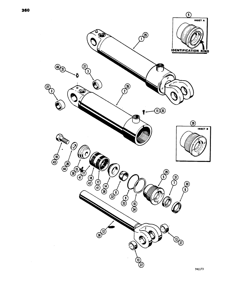 Схема запчастей Case 450 - (360) - G33555 LOADER HYDRA-LEVELING CYLINDER, GLAND HAS IDENTIFICATION RING (07) - HYDRAULIC SYSTEM