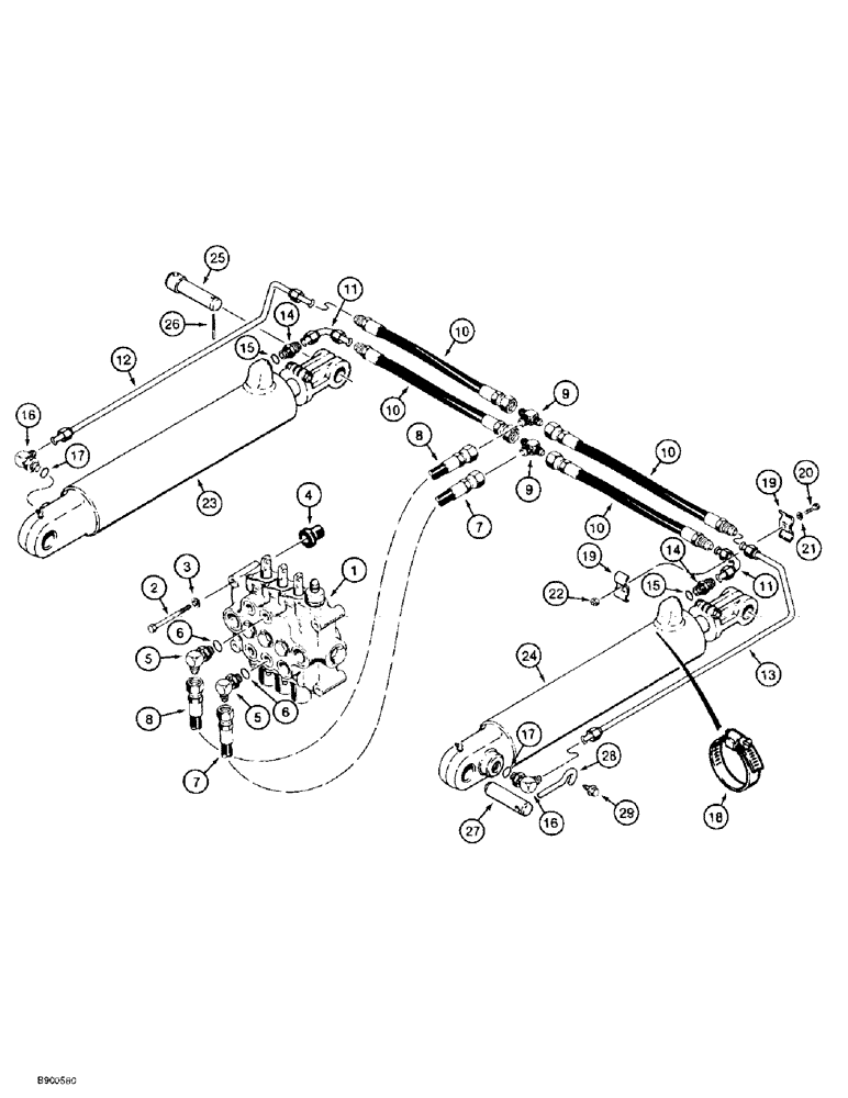 Схема запчастей Case 586E - (8-20) - MAST TILT CYLINDER HYDRAULIC CIRCUIT, MODELS WITH DUAL LIFT CYLINDERS, W/31 DEGREE FORWARD MAST TILT (08) - HYDRAULICS