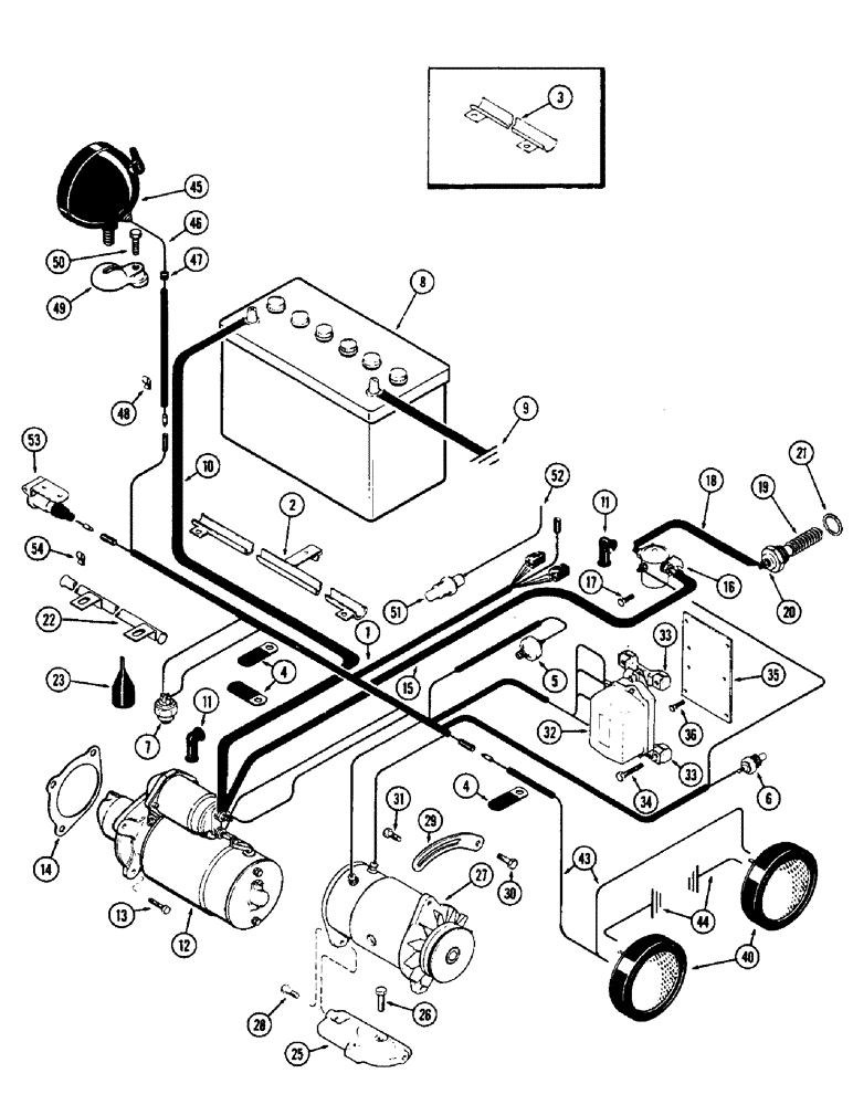 Схема запчастей Case 580 - (061A) - ELEC. EQUIPMENT AND WIRING, (188) DIESEL ENG., USED TRAC. S/N. 8342842 TO 8656686, USED W/GENERATOR (55) - ELECTRICAL SYSTEMS