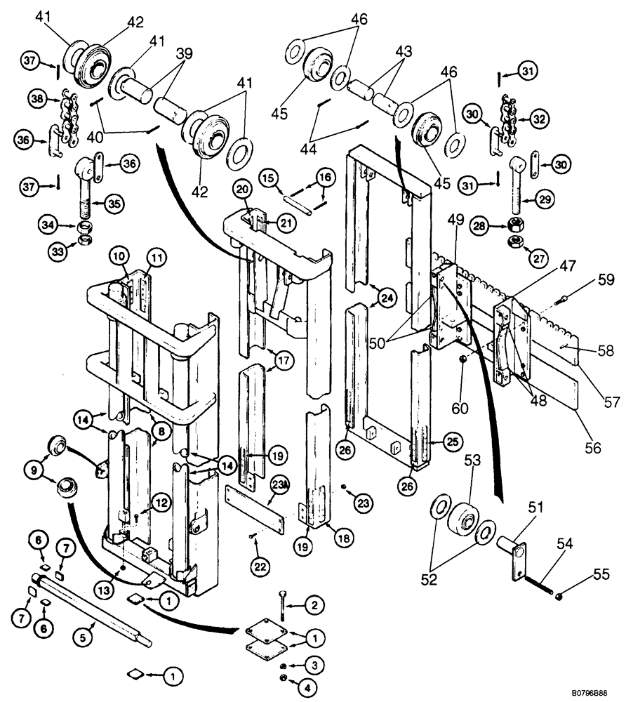 Схема запчастей Case 584E - (9-020) - 6.5 M (21-1/2 FOOT) MAST FOR 584E, MODELS WITH DUAL LIFT CYLINDERS, W/O 31 DEGREE FORWARD MAST TILT (09) - CHASSIS/ATTACHMENTS