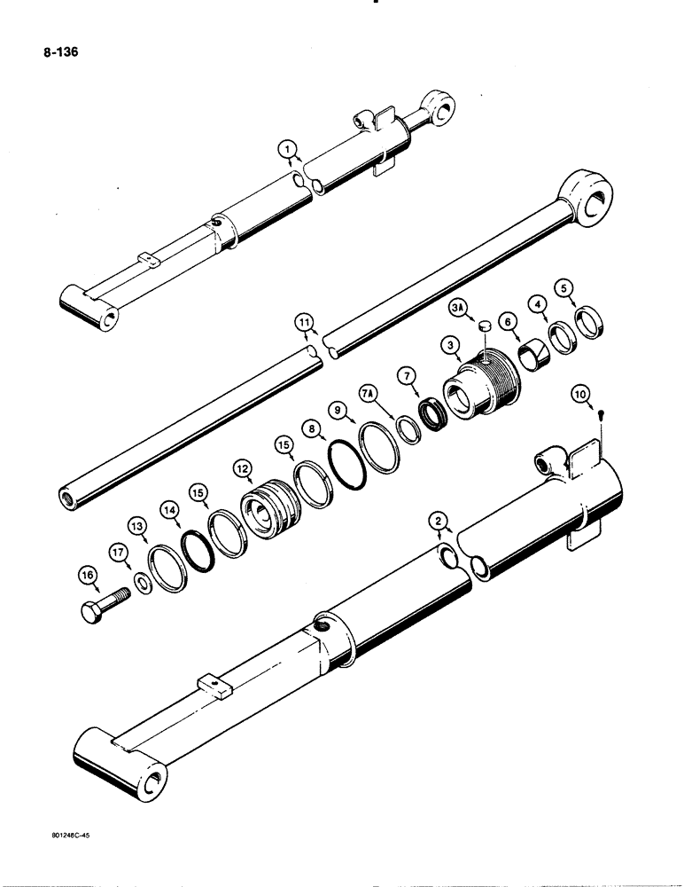 Схема запчастей Case 480E - (8-136) - G101203 BACKHOE DIPPER EXTENSION CYLINDER, 480E MODELS ONLY (08) - HYDRAULICS