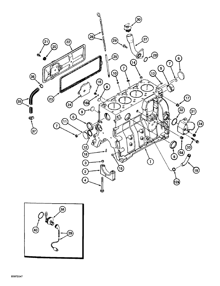 Схема запчастей Case 580SL - (2-39A) - CYLINDER BLOCK, 4T-390 ENGINE 1989181C3 (02) - ENGINE