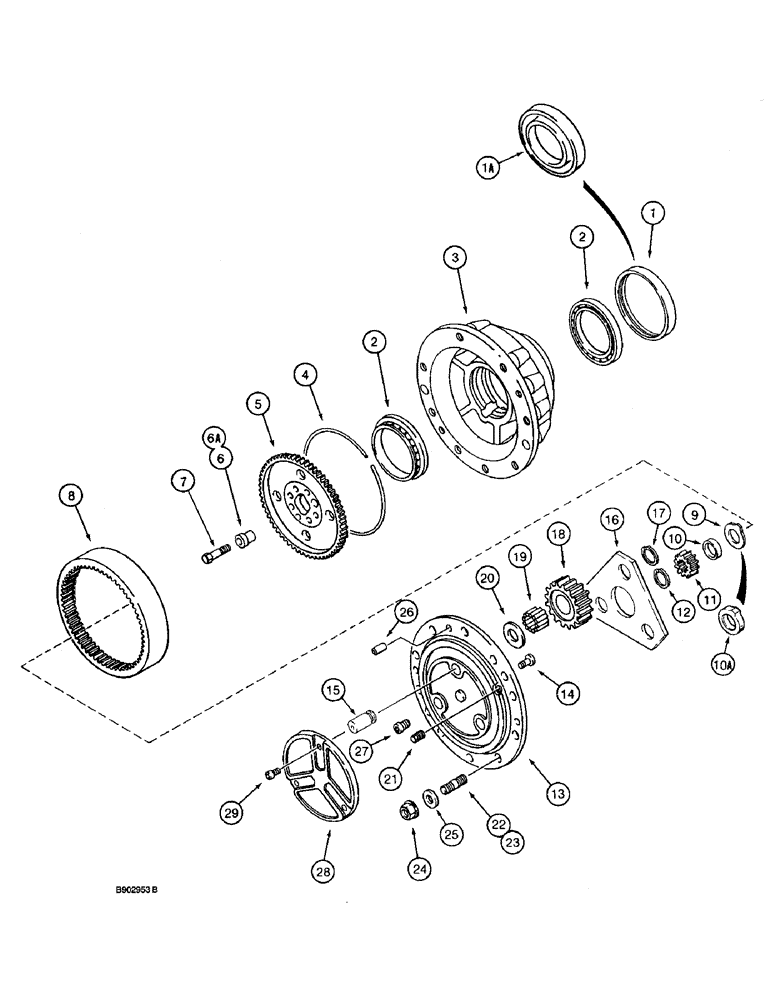 Схема запчастей Case 590 - (6-42) - FRONT DRIVE AXLE, PLANETARY (06) - POWER TRAIN