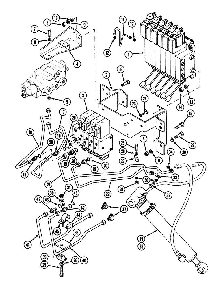 Схема запчастей Case 580SK - (8-076) - HYDRAULIC CIRCUIT STABILIZER CYLINDER, UP TO S/N JJH0046381, PRESTIGE VERSION, INTEGRAL BACKHOE (08) - HYDRAULICS