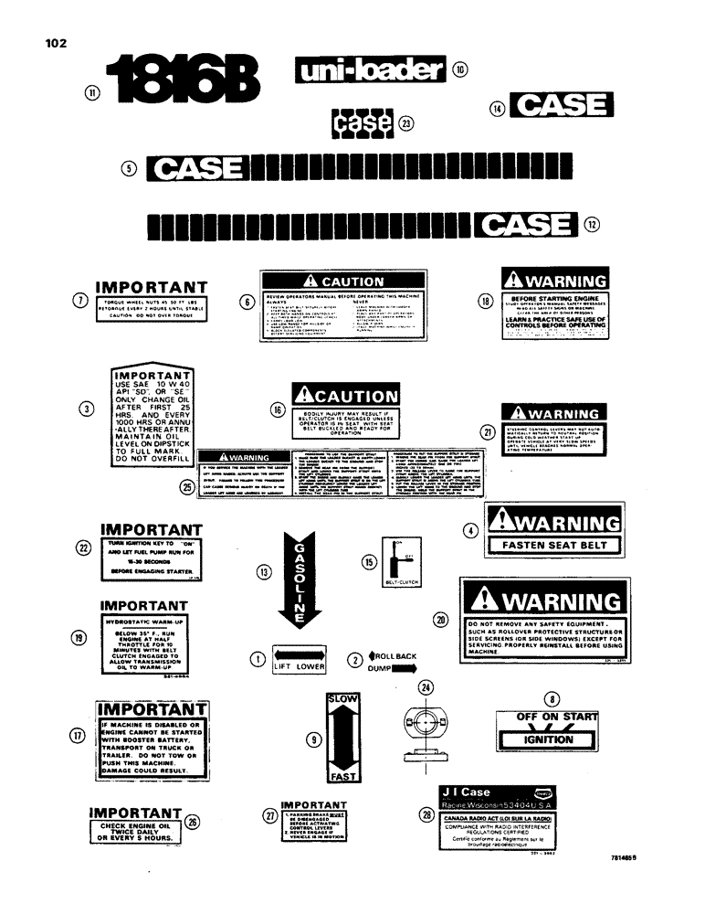 Схема запчастей Case 1816B - (99B) - DECALS, USED ON SERIAL NO. 9845532 AND AFTER (90) - PLATFORM, CAB, BODYWORK AND DECALS