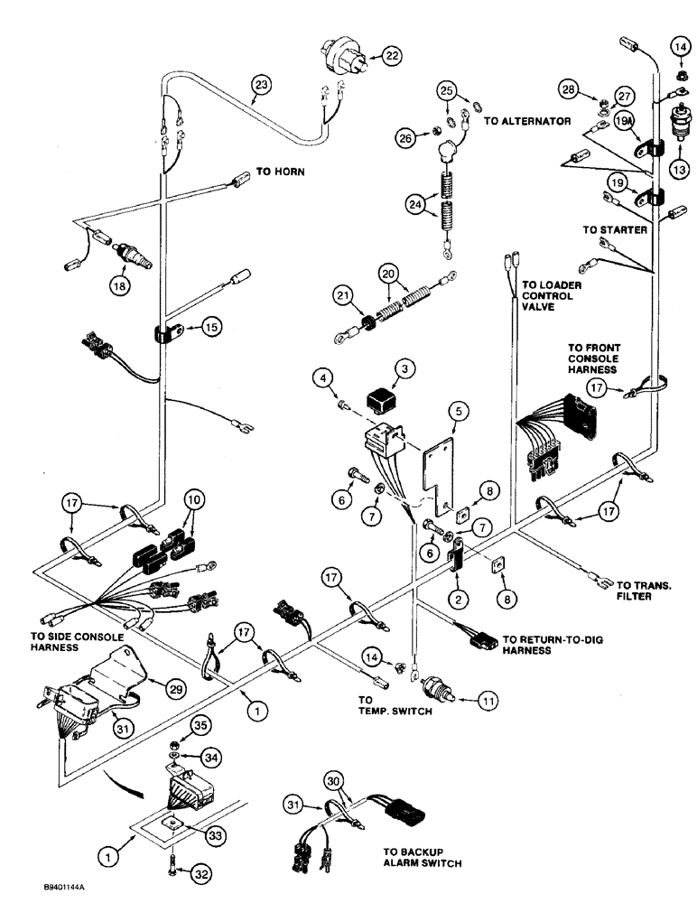 Схема запчастей Case 590 - (4-17A) - ENGINE ELECTRICAL CIRCUIT, P.I.N. JJG0206513 AND AFTER (04) - ELECTRICAL SYSTEMS