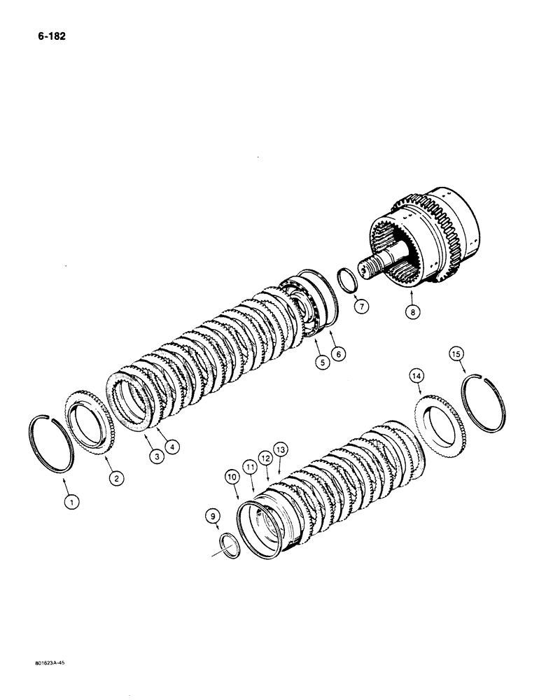 Схема запчастей Case 680K - (6-182) - TRANSMISSION REVERSE AND SECOND CLUTCH ASSEMBLY (06) - POWER TRAIN