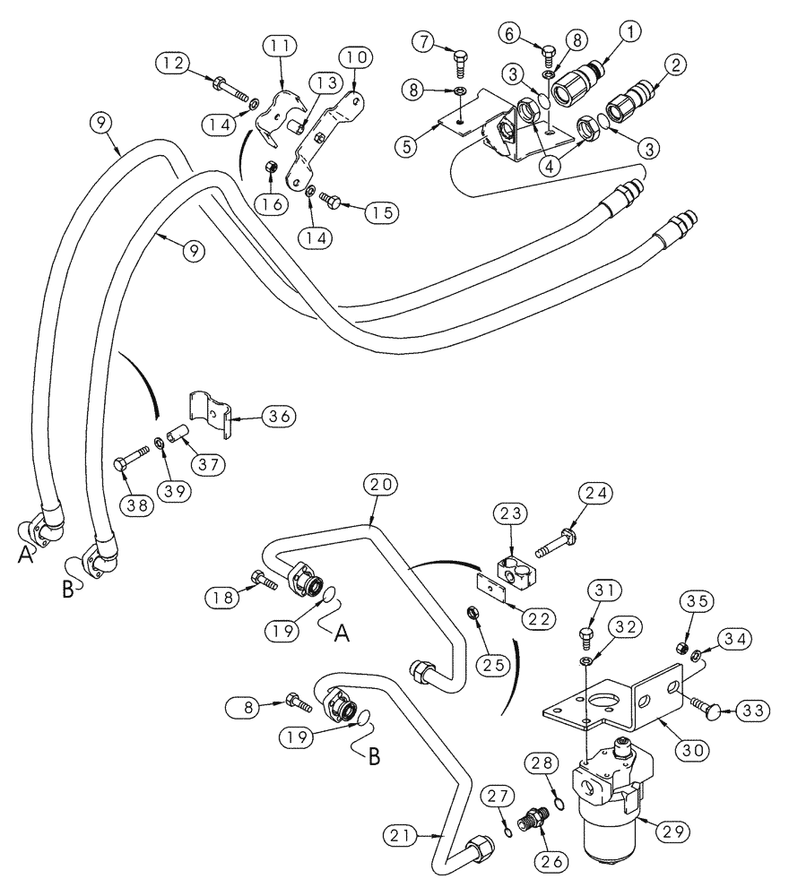 Схема запчастей Case 95XT - (08-32) - HYDRAULICS, ATTACHMENT - HIGH FLOW, PISTON, FILTER TO COUPLINGS (08) - HYDRAULICS