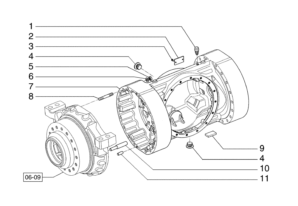 Схема запчастей Case 845B - (06-08[01]) - REAR AXLE HOUSING (06) - POWER TRAIN