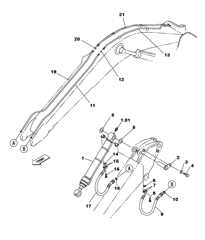 Схема запчастей Case CX470C - (08-019-00[01]) - HYDRAULIC CIRCUIT - BUCKET CYLINDER - DIPPER - 2.53 M (07) - HYDRAULIC SYSTEM