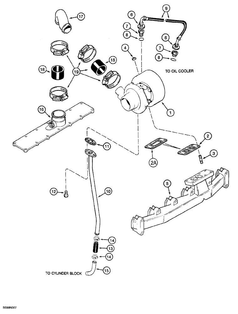 Схема запчастей Case 850G - (2-29A) - TURBOCHARGER SYSTEM (P.I.N. JJG0254005 TO JJG0254009, JJG0254015 AND AFTER) (01) - ENGINE