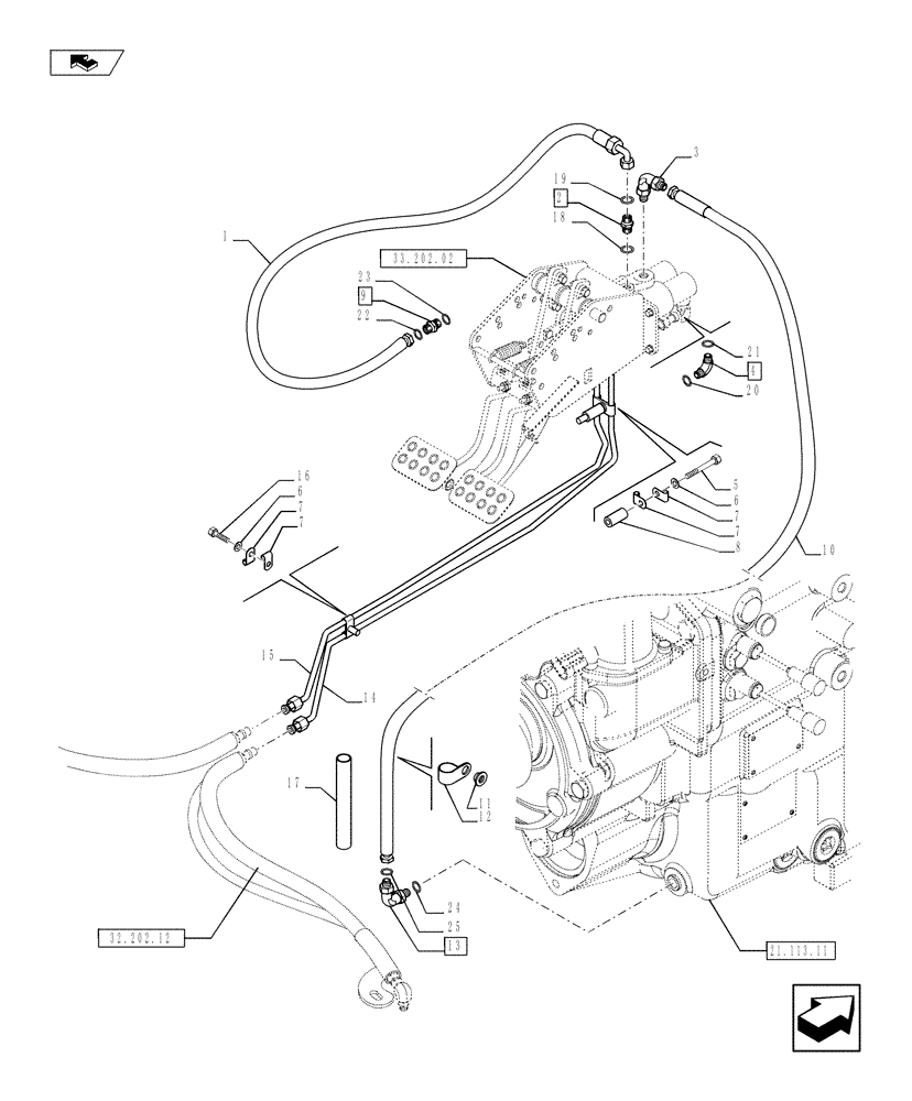 Схема запчастей Case 590SN - (33.202.04) - BRAKE LINES TO TRANSMISSION (33) - BRAKES & CONTROLS