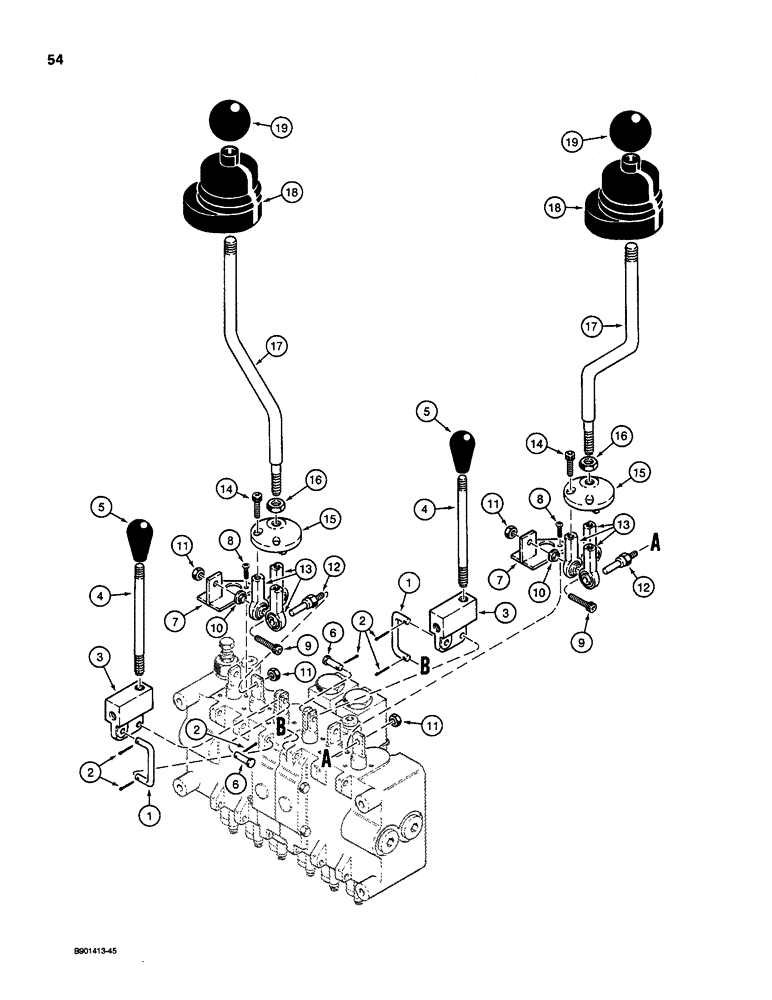 Схема запчастей Case D130 - (7-054) - BACKHOE CONTROL VALVE - DUKE, CONTROL LEVERS, USED ON 1835C, 1840 & 1845C UNI-LOADERS 