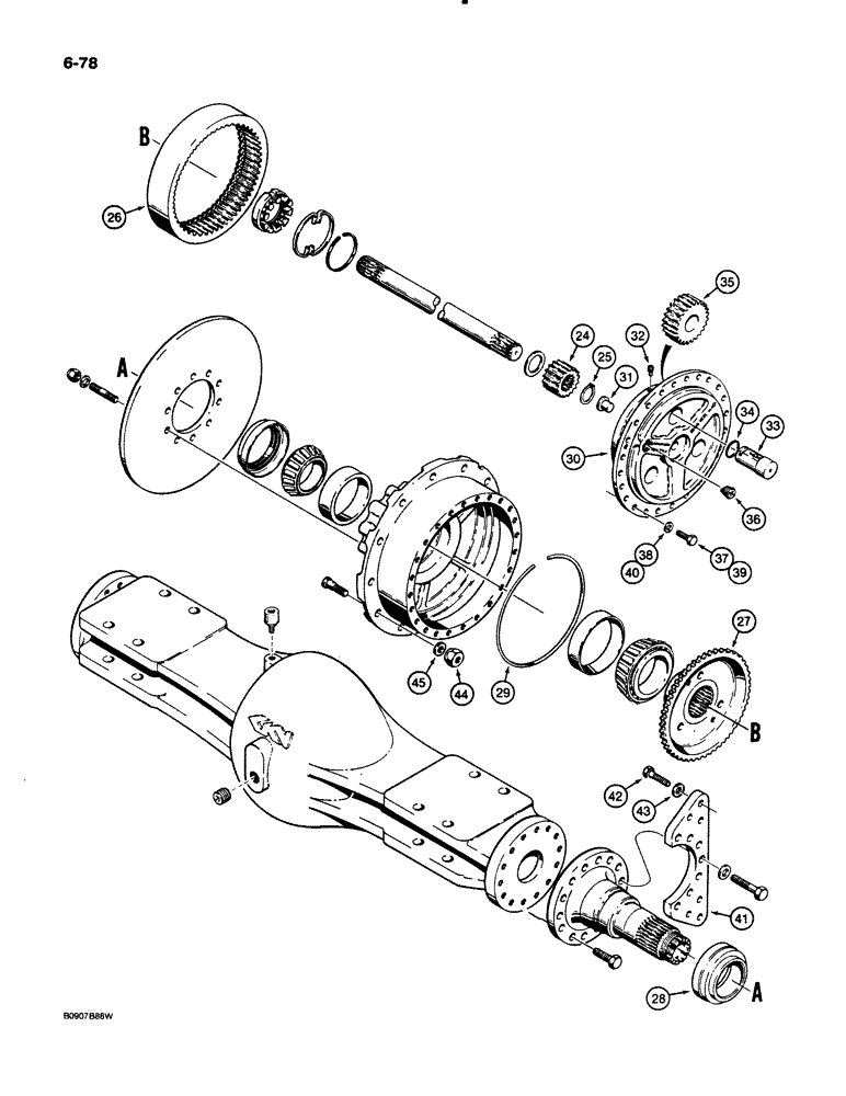 Схема запчастей Case 621 - (6-078) - FRONT AXLE HOUSING AND PLANETARY, PRIOR TO P.I.N. JAK0020901 (06) - POWER TRAIN