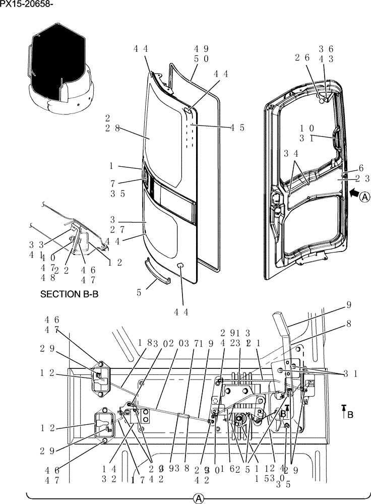 Схема запчастей Case CX36B - (194-01[1]) - DOOR ASSEMBLY, CAB (05) - SUPERSTRUCTURE