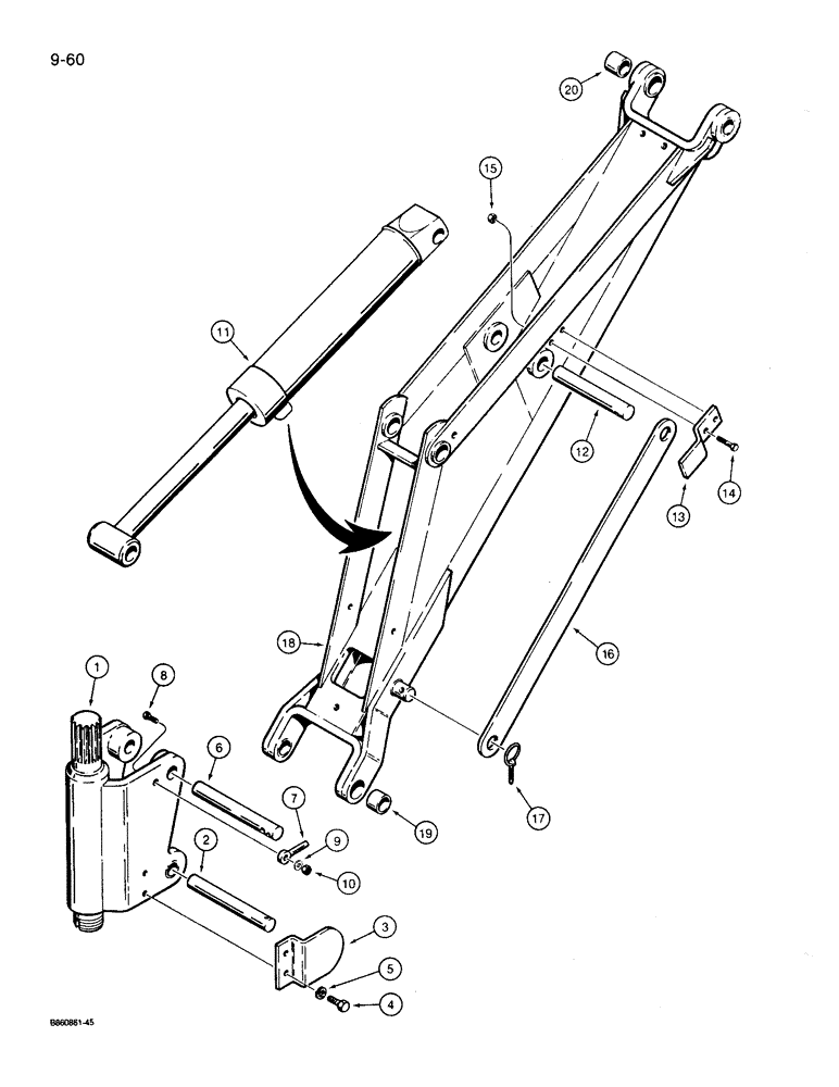 Схема запчастей Case 360 - (9-060) - BACKHOE SWING TOWER AND BOOM (09) - CHASSIS/ATTACHMENTS