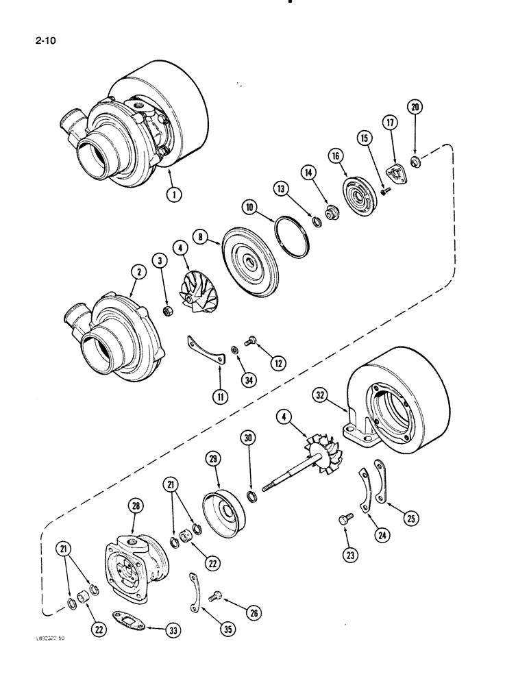 Схема запчастей Case W11B - (2-010) - TURBOCHARGER ASSEMBLY, 4T-390 ENGINE (02) - ENGINE