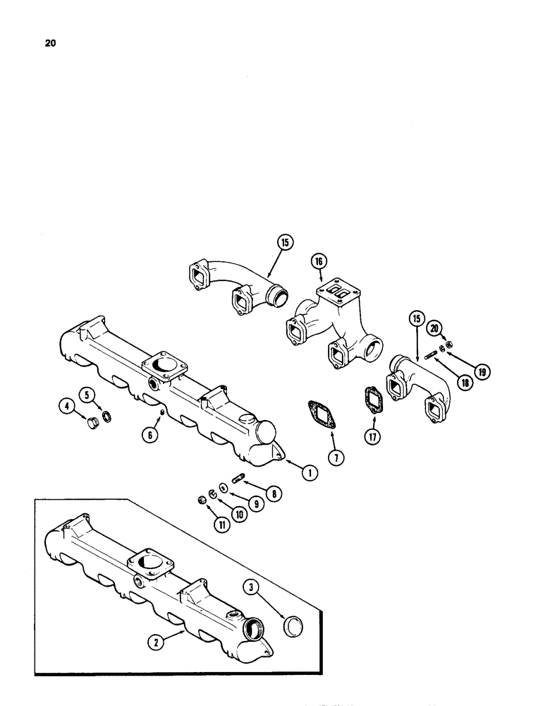 Схема запчастей Case W24C - (020) - MANIFOLDS, 504BDT ALTITUDE COMPENSATING ENGINE, INTAKE (02) - ENGINE