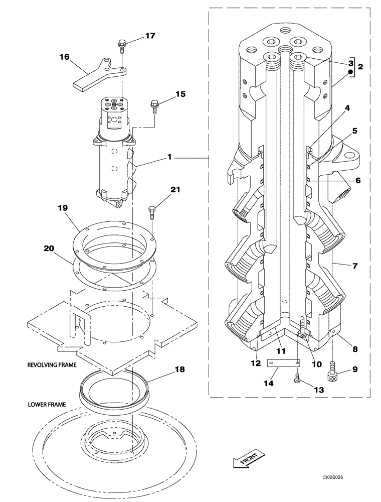 Схема запчастей Case CX460 - (08-74) - HYDRAULICS - JOINT, SWIVEL CENTER (P.I.N. DAC0746101 - DAC0746133) (08) - HYDRAULICS