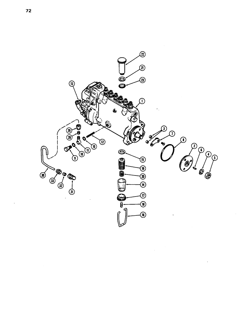 Схема запчастей Case 1450 - (072) - A66215 INJECTION PUMP, WITH LUBE TUBE ON ENGINE SIDE OF PUMP (03) - FUEL SYSTEM