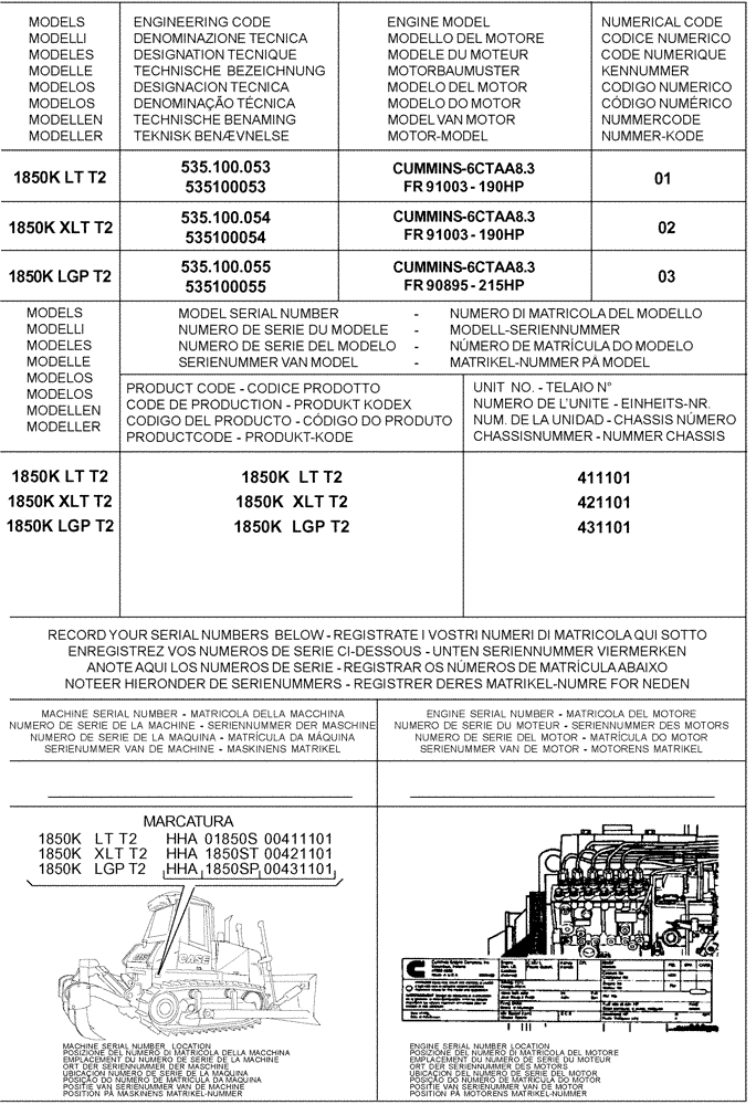 Схема запчастей Case 1850K - (0 - VERSION[00]) - IDENTIFICATION AND VERSION LIST (01) - ENGINE
