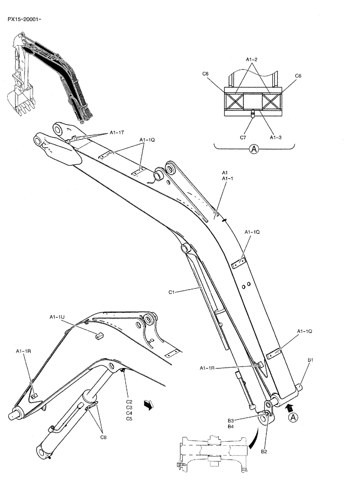 Схема запчастей Case CX36B - (03-001) - BOOM ASSY, STD 2.5M (8FT 2in) Attachments