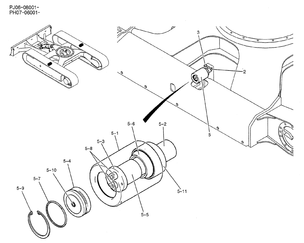 Схема запчастей Case CX50B - (02-009) - ROLLER ASSY, UPP (YJ64D00002F3) (04) - UNDERCARRIAGE