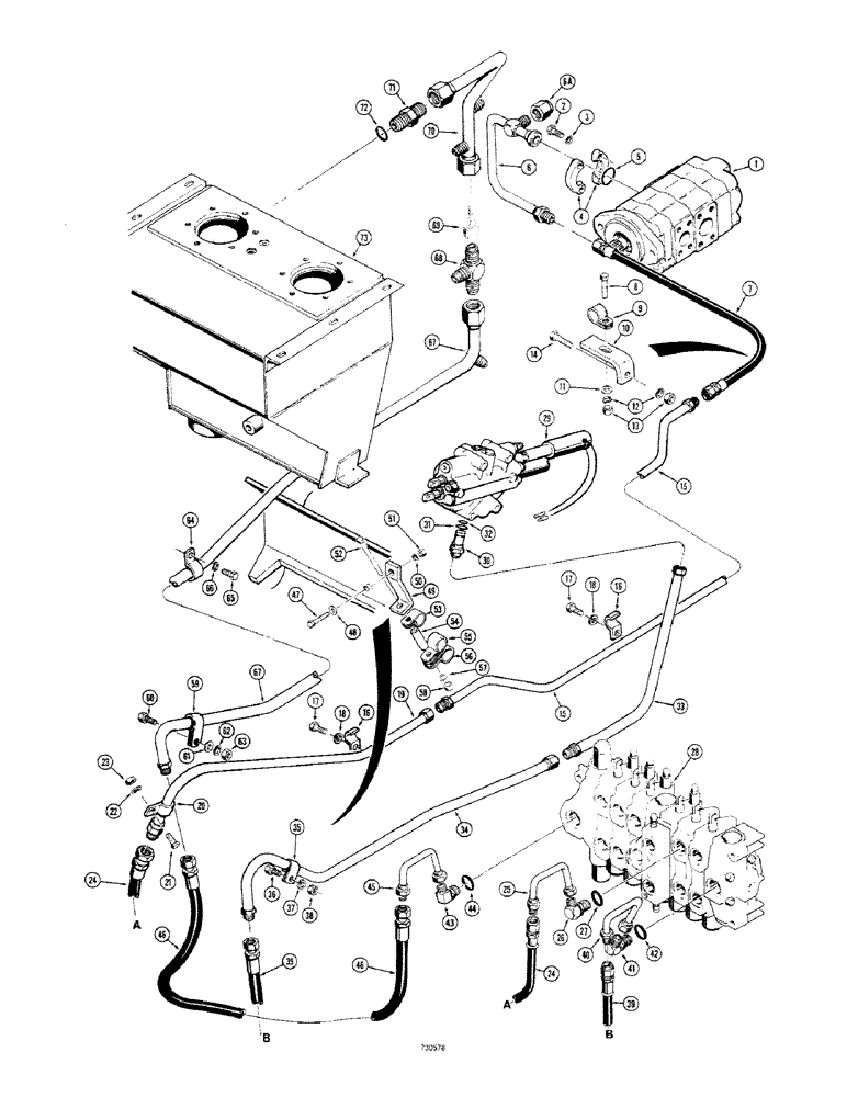 Схема запчастей Case 680CK - (254) - BACKHOE HYDRAULICS, CONTROL VALVE PRESSURE AND RETURN LINES, ( TRAC. S/N 9108595 AND AFTER) (35) - HYDRAULIC SYSTEMS