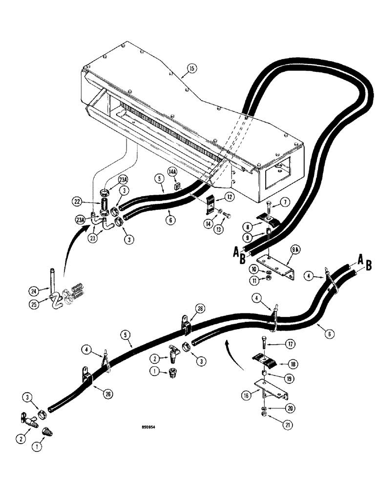 Схема запчастей Case W14 - (634) - HEATER LINES, USED WITH BOX TYPE PLENUM, SEE PAGE 630, USED (09) - CHASSIS/ATTACHMENTS